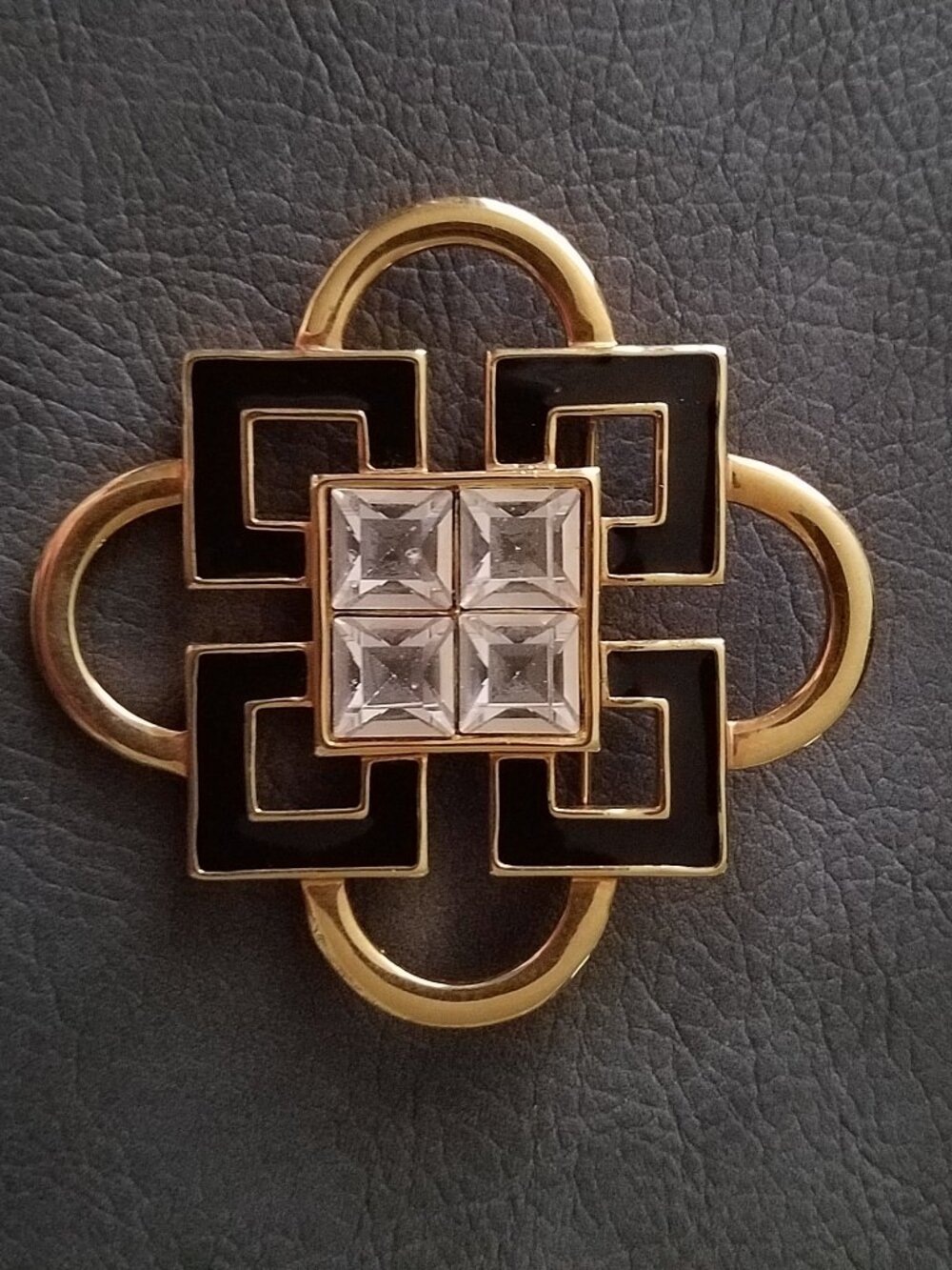 Vintage Swarovski America Ltd (SAL) Black Enamel Crystal Brooch